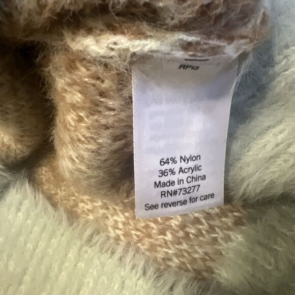 SO Fuzzy Cropped Flower Print Sweater Aqua Brown M - Picture 5 of 6